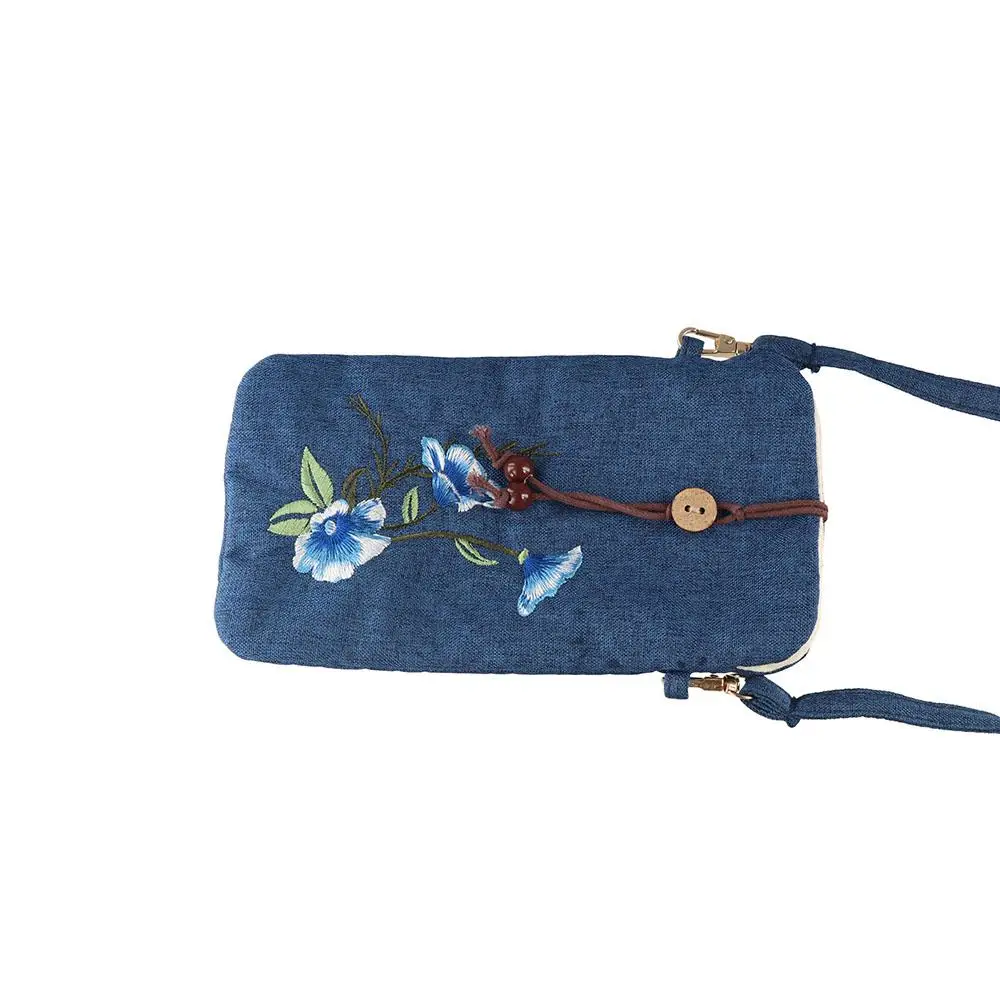 

Сумка для телефона с вышивкой в старинном стиле, универсальная хлопково-Льняная Сумочка через плечо в китайском стиле, уличная сумка с цветами