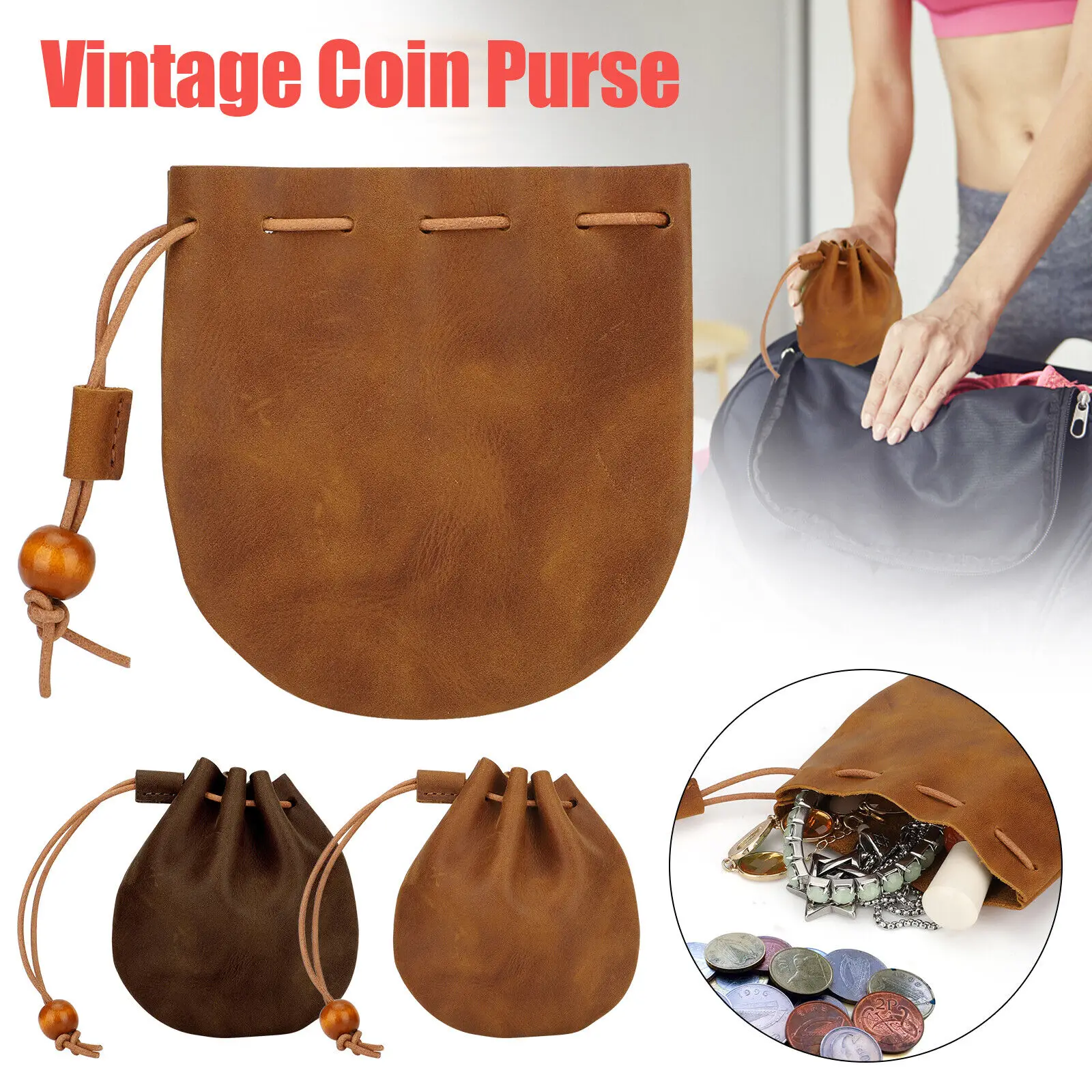 Wallet For Man Leather Drawstring Coin Purse Retro Genuine Leather Coin Pouch Unisex Organizer Bag Bundle Pocket Bag Clutch