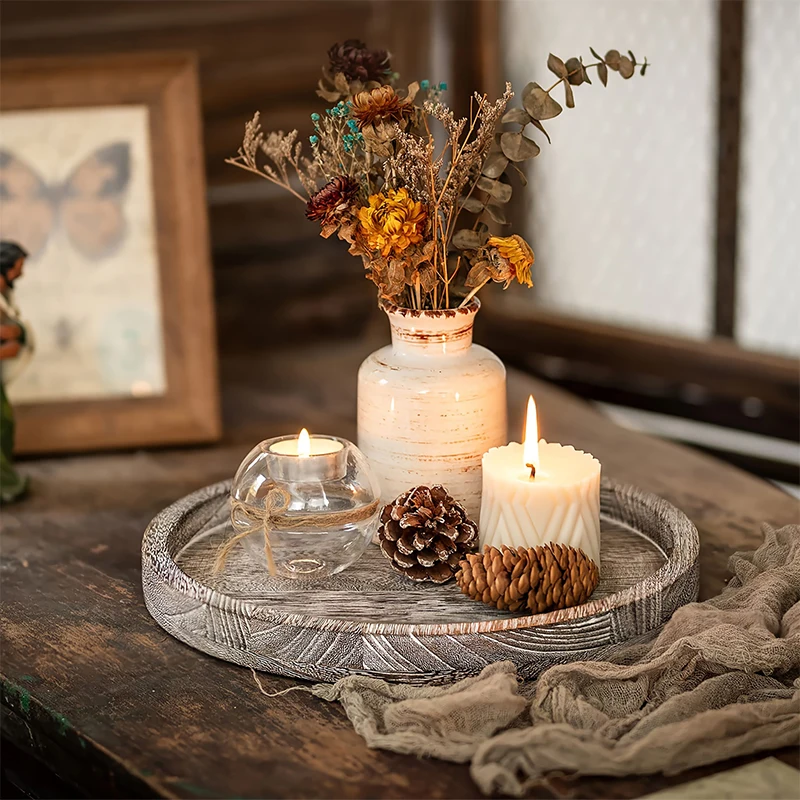 New Wooden Tray Fruit Storage Tray Candle Holder Multifunctional Tray Candle Holder Tray Kitchen Countertops Home Decoration 2