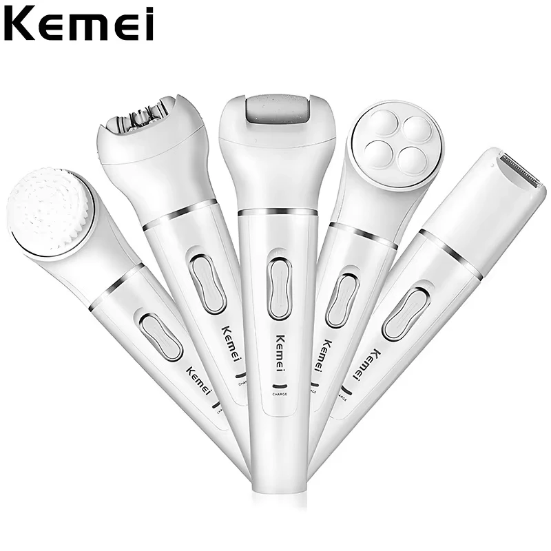 Kemei KM-2199 5 in 1 Full Body Shave Facial Cleansing Massage Ladies Care Set Painless Epilator