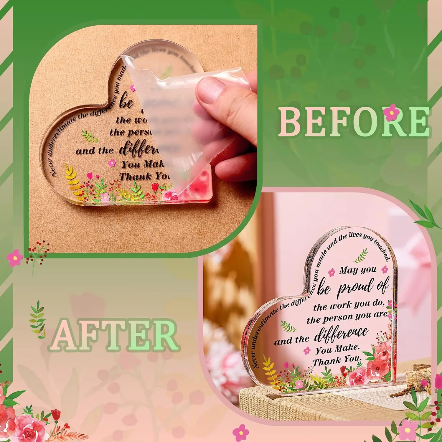 Colorful Mixed Blossom Greenery Border Heart‑Shaped Acrylic Ornament, Thoughtful Mentor Volunteer Thank‑You Gift