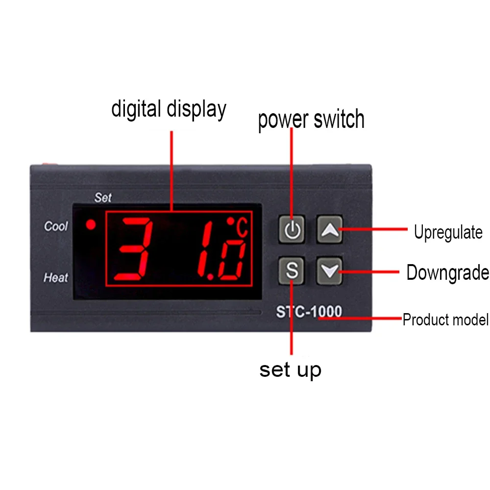 LED Digital Temperature Controller, Thermostat, Thermoregulator, Incubator Relay, Heating and Cooling 12V, 24V, 220V, STC-1000