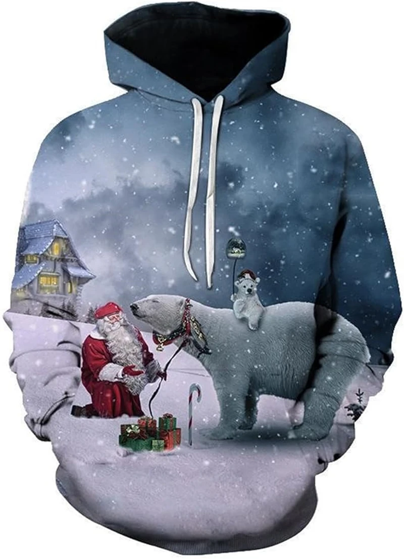 عيد الميلاد الحيوان نمط هوديي للرجال الرنة ثلاثية الأبعاد ملابس منقوشة بكم طويل الخريف هوديس غير رسمية بلوزات فضفاضة البلوز القمم