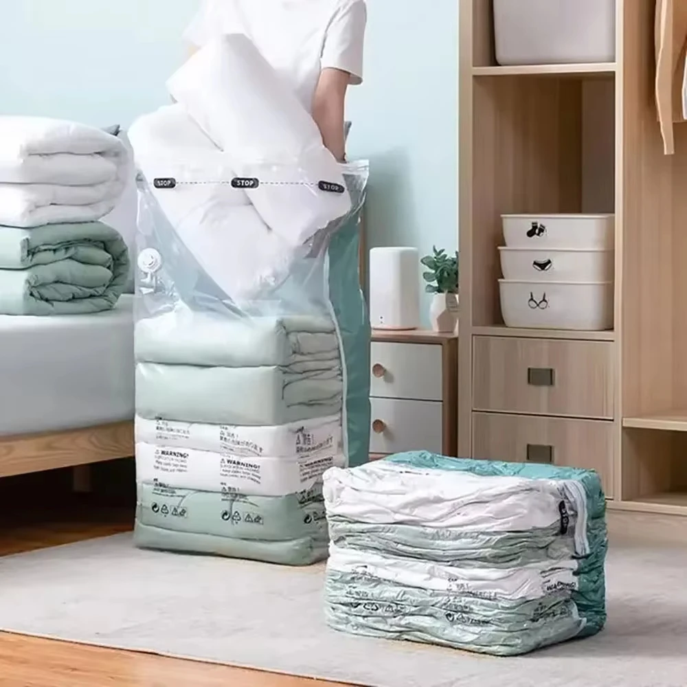 1pc No Need Pump Vacuum Compression Bag Foldable Clothes Quilt Storage Bag Large Capacity Wardrobe Sealed Bag Wardrobe Organizer