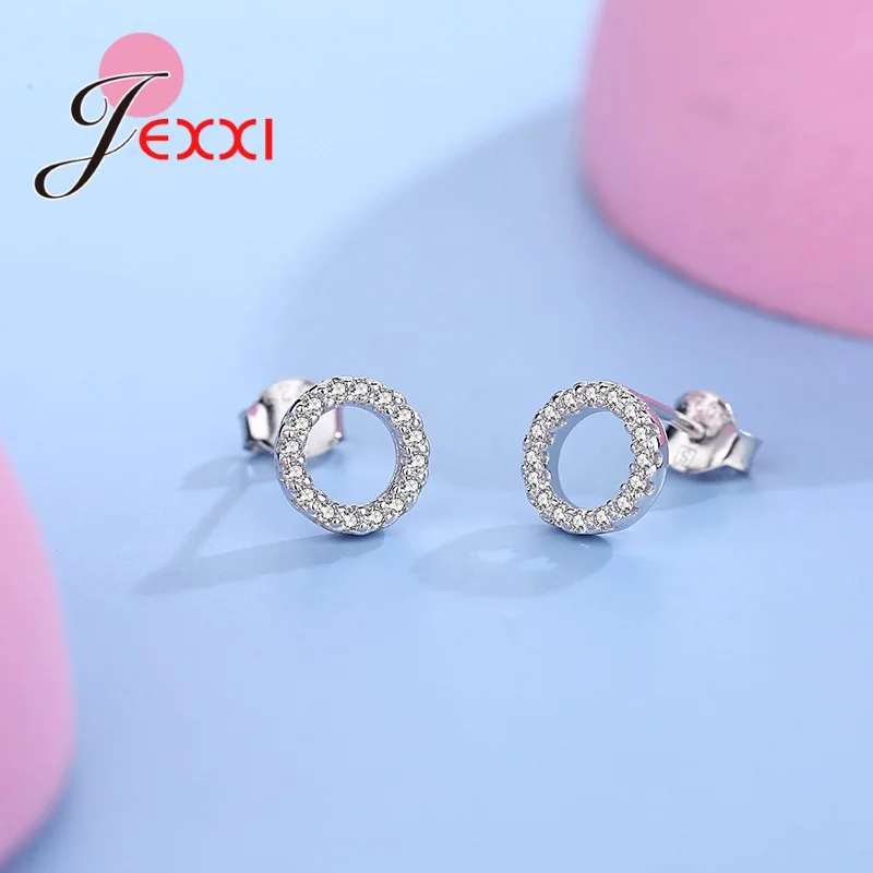 925 Sterling Silver Jewelry Sets New Trend Full Rhinestone Cubic Zircon Paved Circle Shape Earrings Necklace Ring