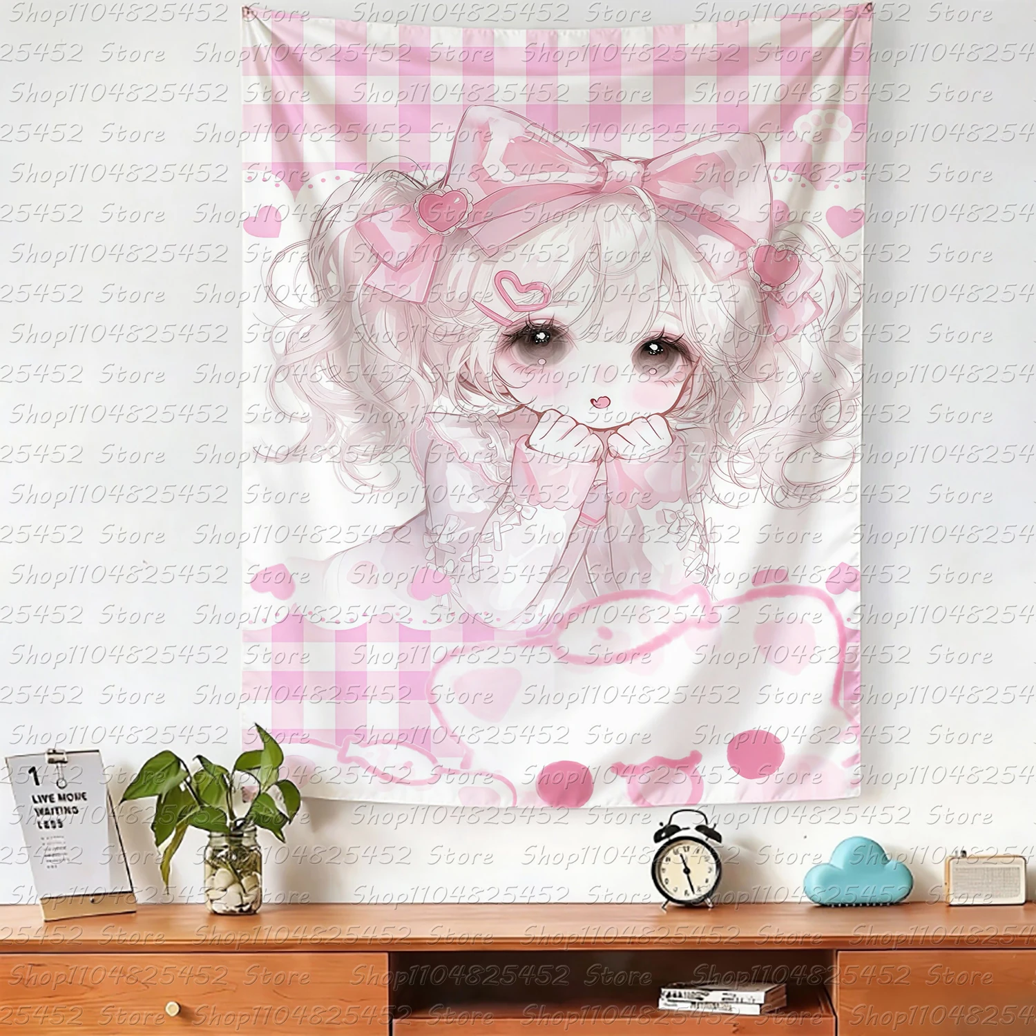 Kawaii Original Wandteppich für Heimdekoration, Anime-Mädchen Wandbehang, Niedlicher Modischer Wandteppich für Schlafzimmer-Hintergrund