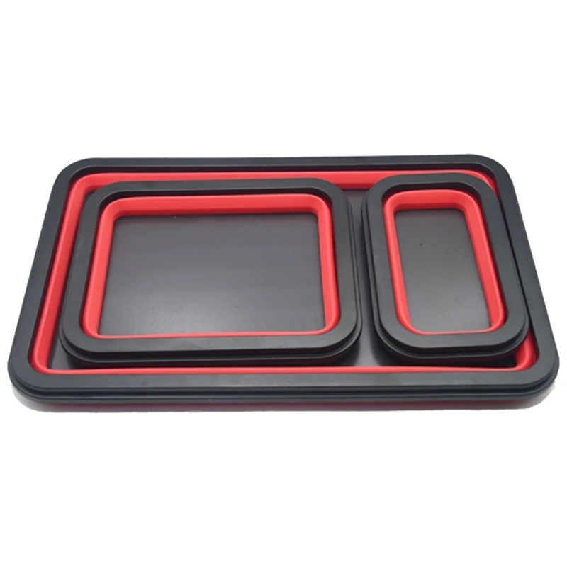 3 Pack Silicone Magnetic Parts Trays, Foldable Metal Component Storage Space Saving Organizer for Efficient Workstations