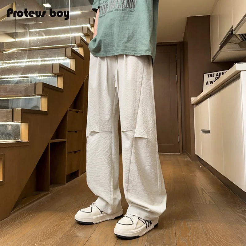 

ProteusBoy, повседневные длинные брюки из прямых брюк в стиле ретро из ледяного шелка в стиле пэчворк для занятий спортом на открытом воздухе в стиле ретро