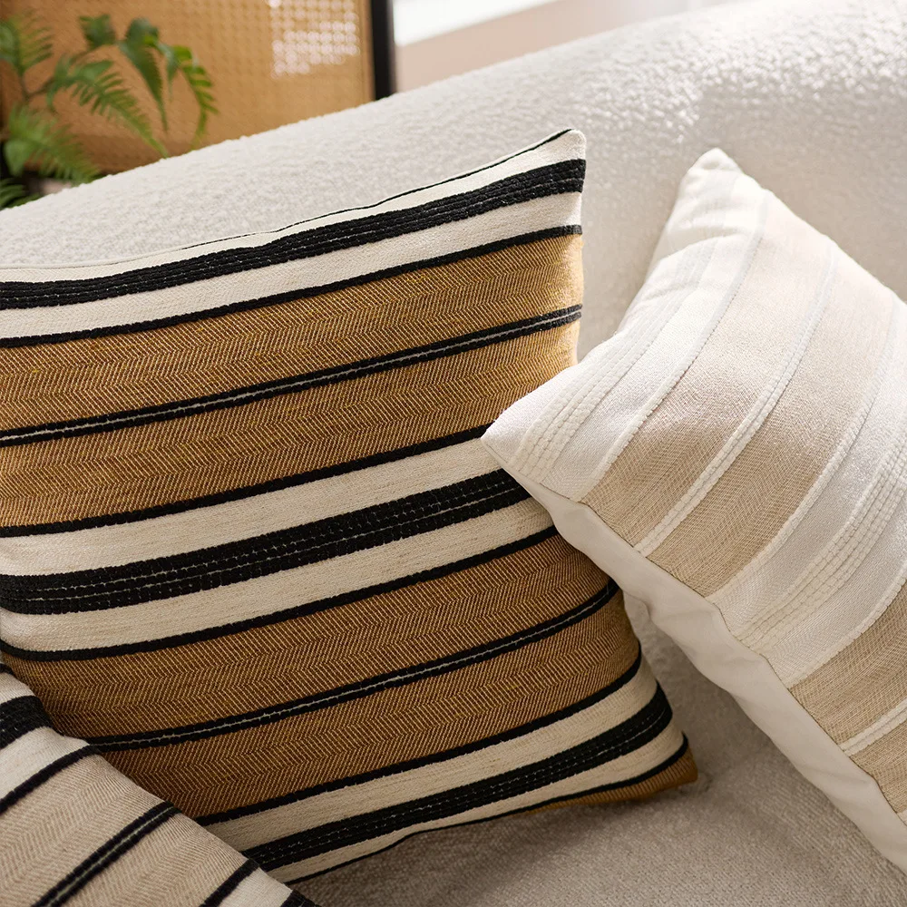 Vintage Striped Woven Decorative Pillow Cover Simple Sofa Cushion Jacquard Texture