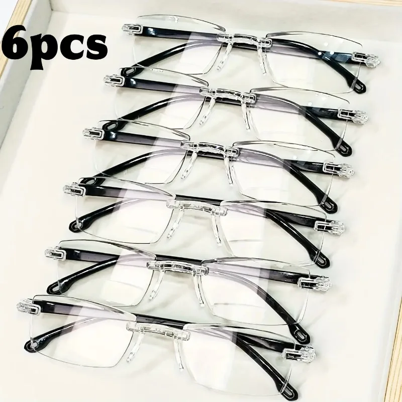 6Pcs Stylish Frameless Rim‑Cut Presbyopic Glasses, Light‑Weight Anti‑Blue‑Light Eyewear for Middle‑Aged and Elderly Reading