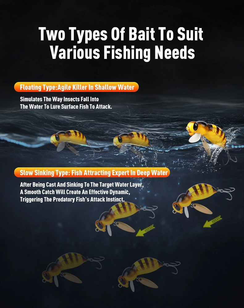 KINGDOM Wasp Minnow Topwater-Köder 35mm 43mm Schwimmend Langsam Sinkender Insekten-Hartköder 3,9g 4,5g 4,8g 6,1g für Barsch und Forelle – Detail 6