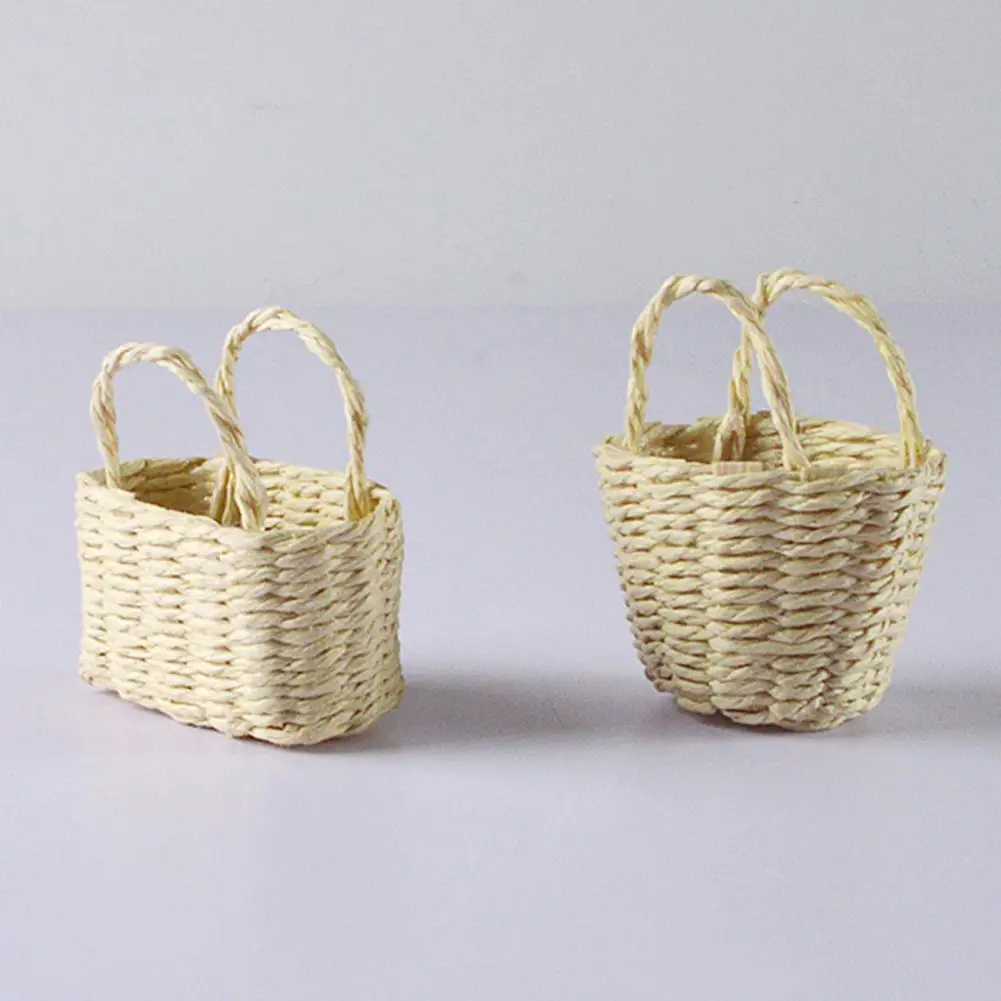 Functional Dollhouse Basket Model High Reduction Square/Round Lightweight Mini Basket Model for Scene Layout