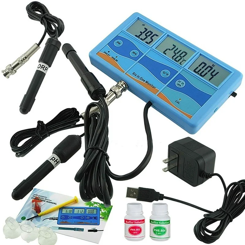 LCD Digital PH Meter Professional Water Quality Tester PH,C,MV,EC,CF,TDS 6 in 1 Multi-Parameter Water Quality Monitor PHT-027