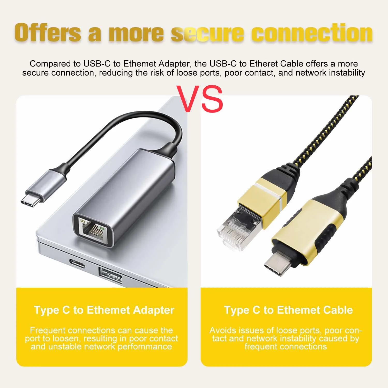 Super Slim USB C to Ethernet Cable,USB3.0 to RJ45 Thin Cabo Directly Connected for PC,1000Mbps Network Thunderbolt 3 Compatible