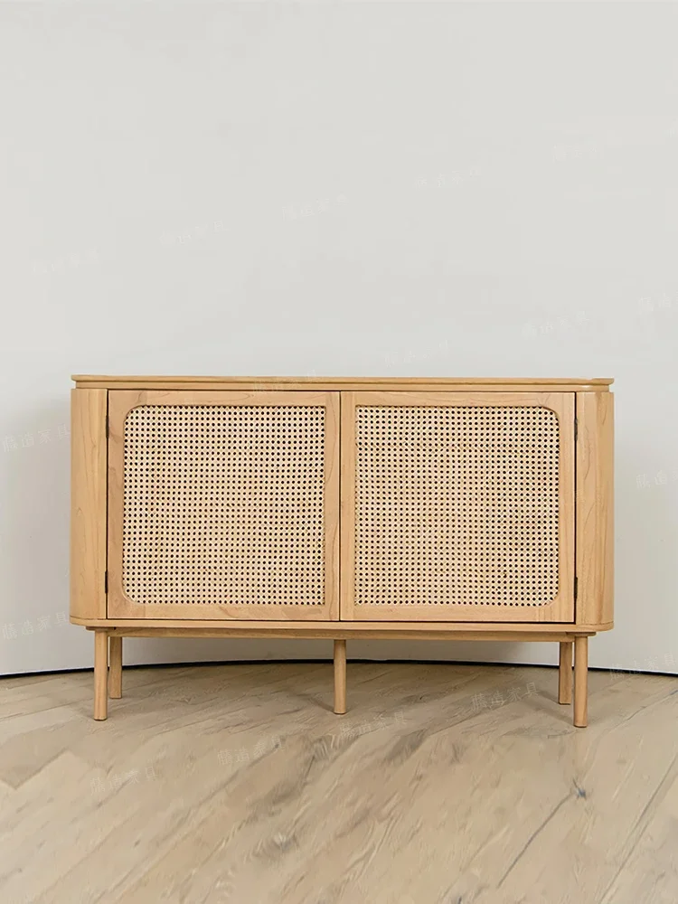 

Solid Wood Sideboard Rattan Side Cabinet Living Room Curio Cabinet Wall Locker