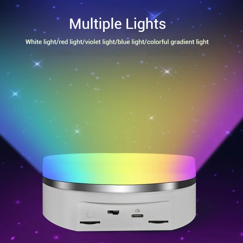 Smart-Charging 7-Color LED Motorized Rotating Stand - Variable Speed Turntable for Live Streaming/Product Showcase