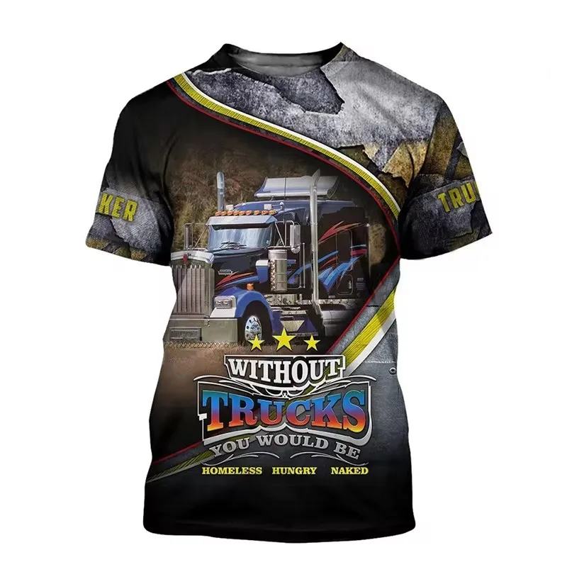 Summer fashion new men\'s printed T-shirt truck pattern round neck casual plus size comfortable short sleeved top popular men\'s T