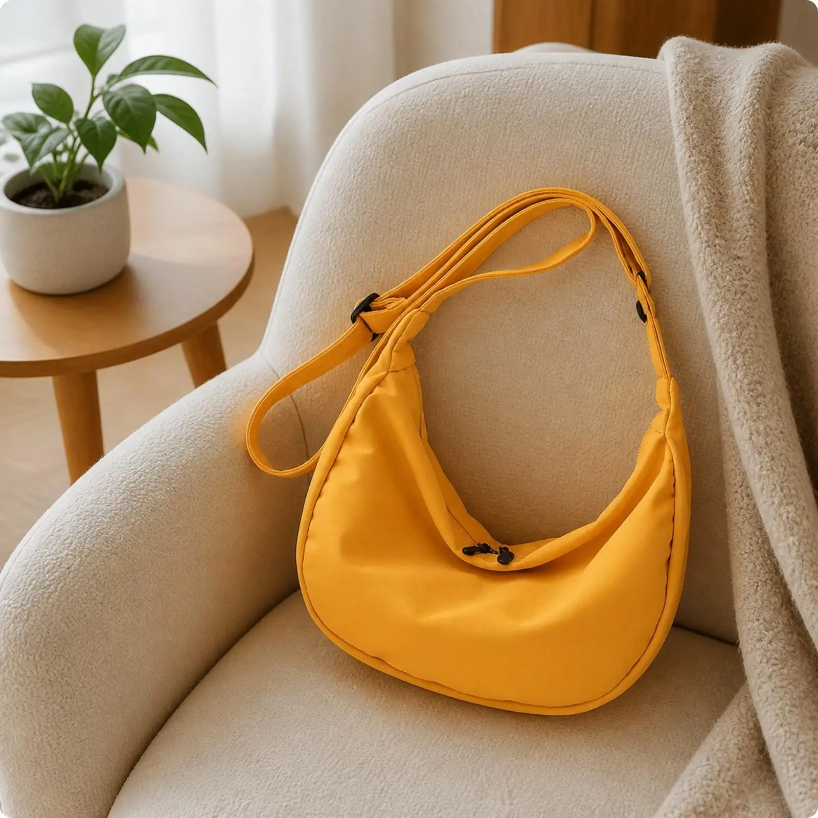 Compact Crescent Shoulder Bag | Lightweight Oxford Cloth, Crescent Crossbody Bag, Soft Slouchy Structure, for Everyday Wear