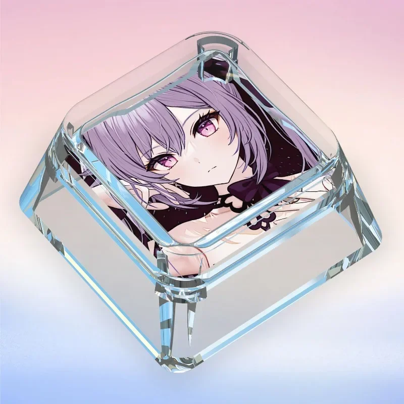 Genshin Impact Cartoon Anime Peripheral Cute Keqing Personality Transparent PC Keycap Funny Expression Cross Axis Single Piece