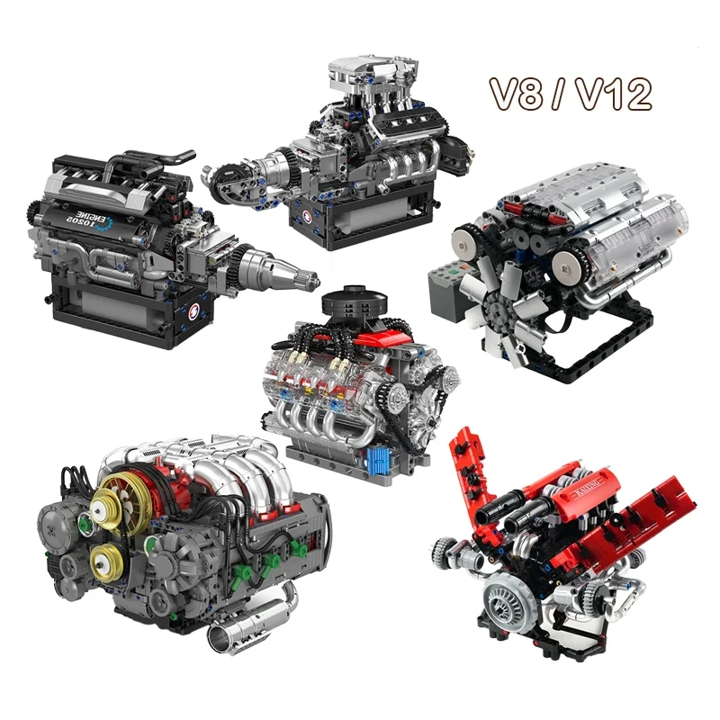 

660PCS/665PCS V8 Engine Building Blocks Assembly Model MOC Technology DIY Small Particles Bricks for RC Car Toy Boys Gift #T25