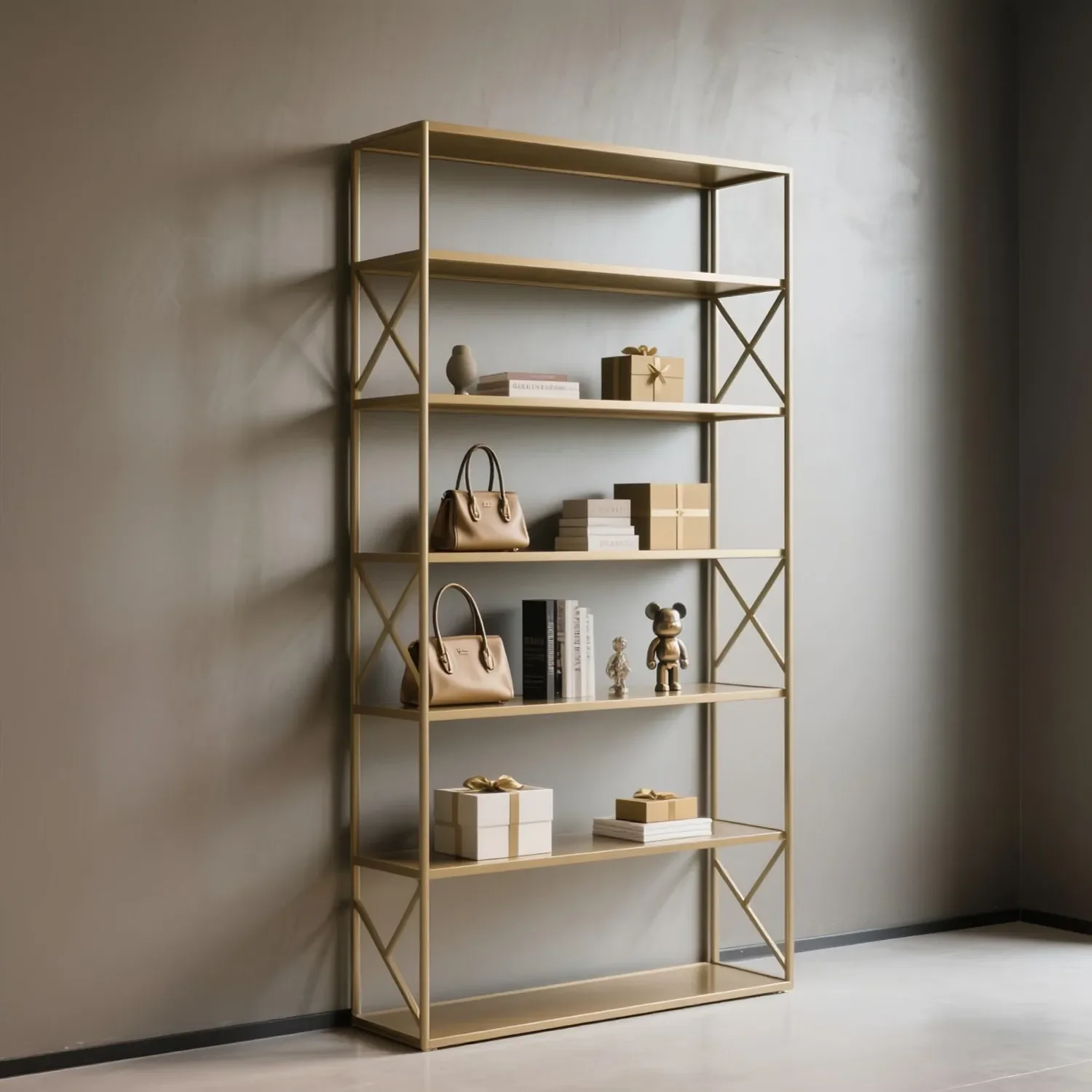 Minimalist product display rack, creative gold shelf, bookshelf bedroom floor-standing simple storage rack, partition
