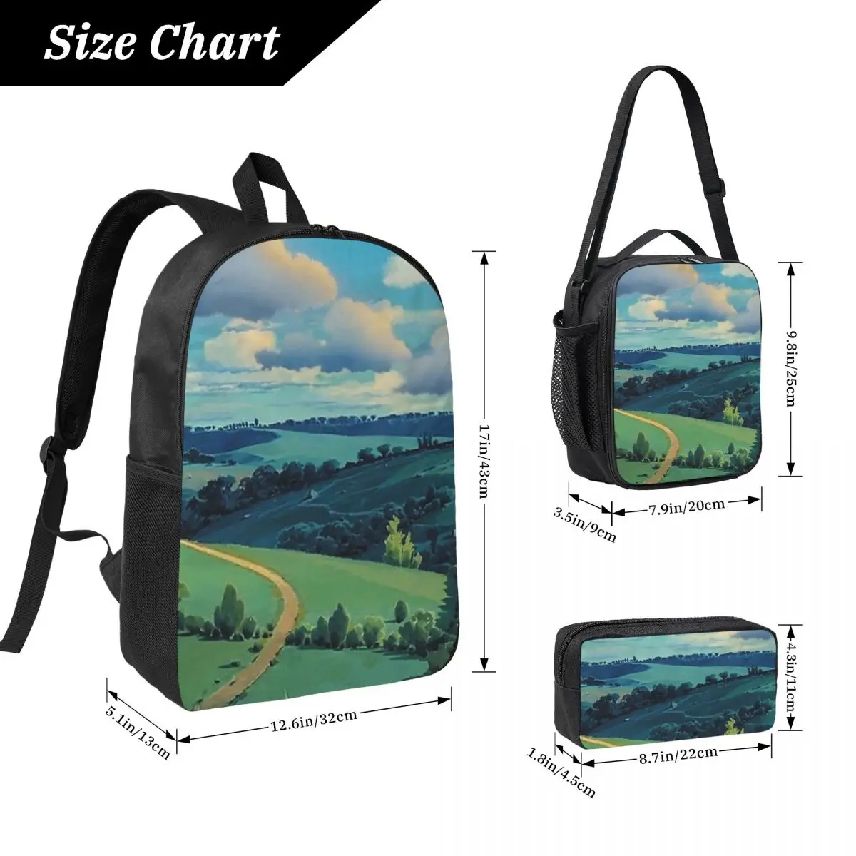 Laputa Castle In The Sky Backpack Student BookBag School Bag Computer Shoulder Bags 3ps Insulated Lunch Bag Pencil Case