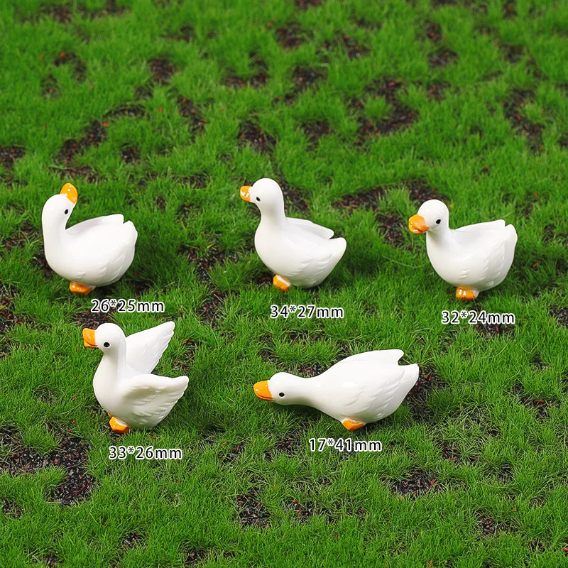5pcs Mini Adorable White Duckling Yellow Duckling Model Plush Miniature Creative Decorative Figurine Micro-Scale Desk Ornament