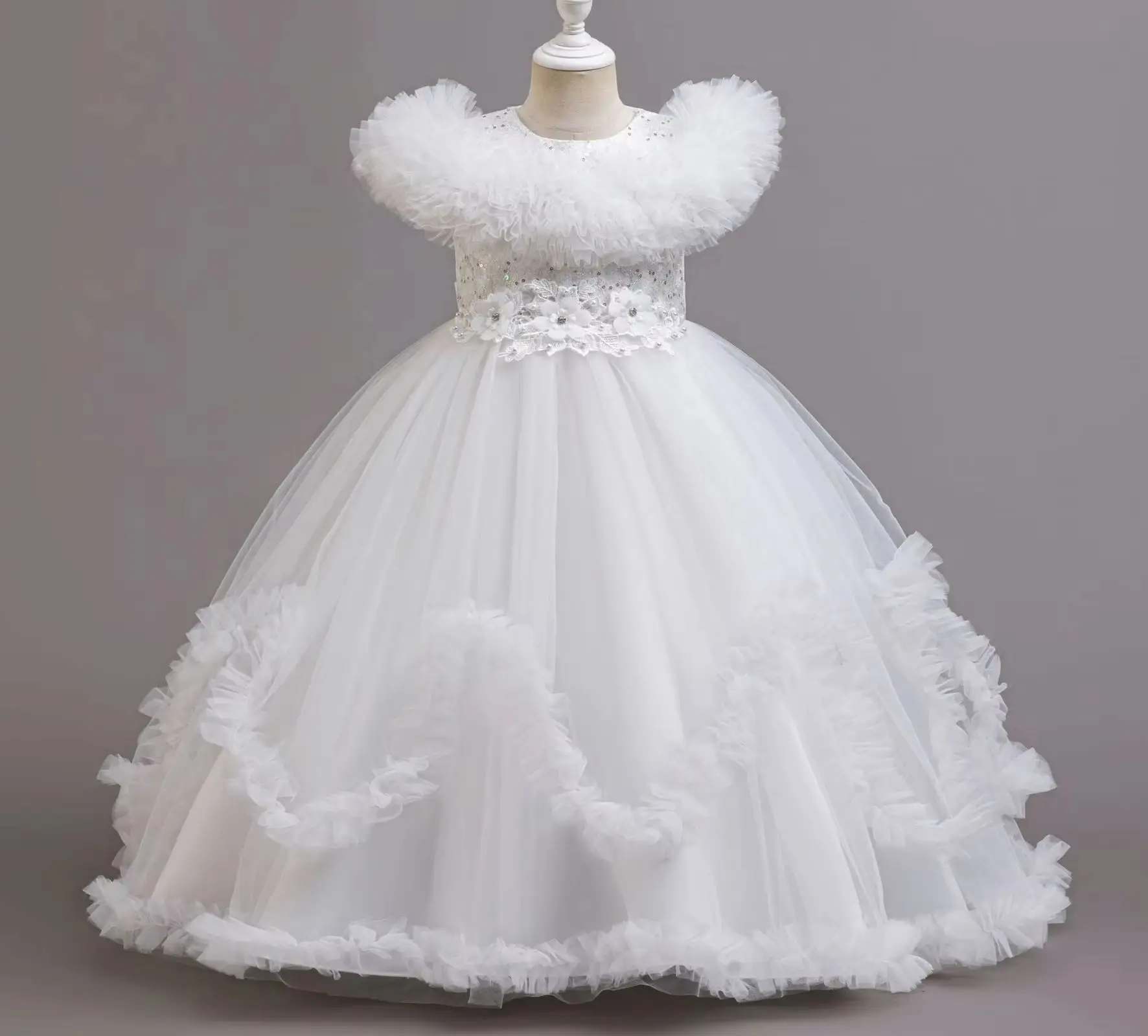 First Communication Girl Party Dress for Wedding Gown Child Girls' Princess Dresses Sleeveless Kid's Clothes