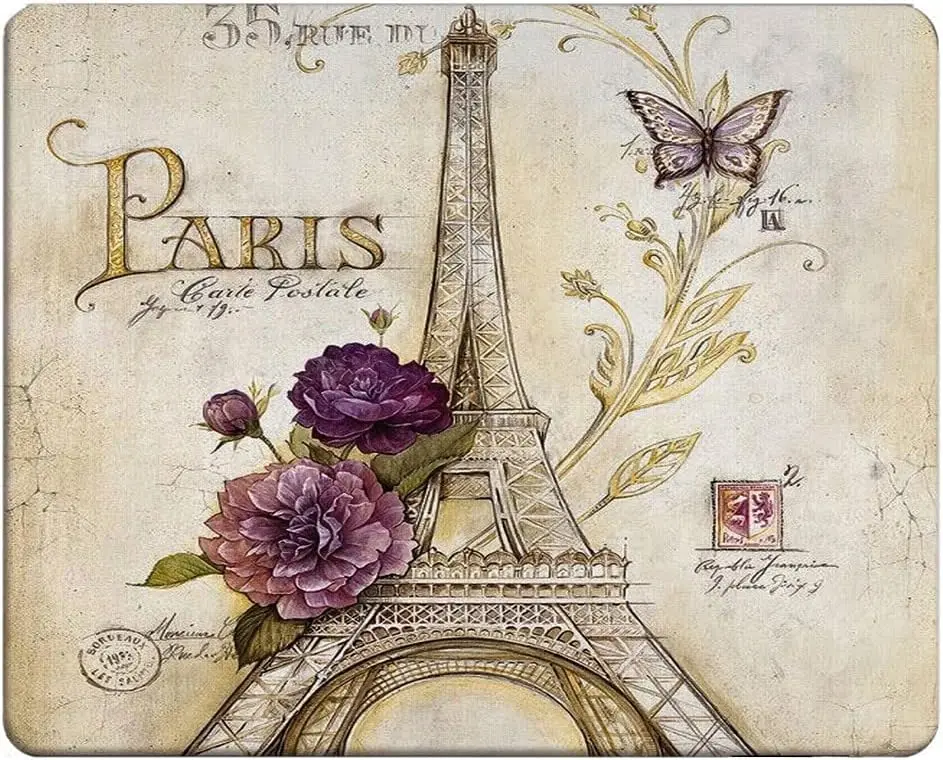 Mouse pad artisan Moderate thickness Vintage Paris themed bluish brown eiffel tower mouse mat computer desk laptop