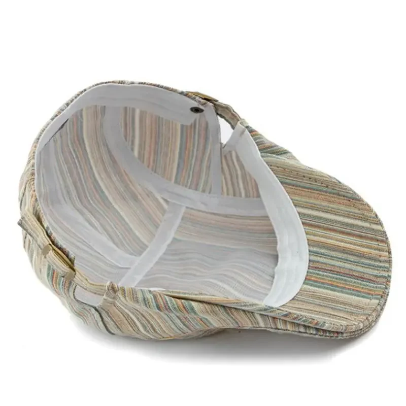 Spring and Summer Cotton Stripe Print Newsboy Caps Flat Peaked Cap Men and Women Painter Beret Hats 163