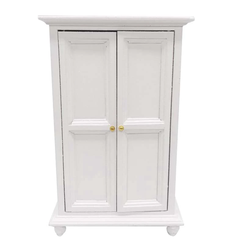 

1:12 Dollhouse Miniature Furniture - White Wooden Wardrobe Cabinet, Realistic Model, European Style