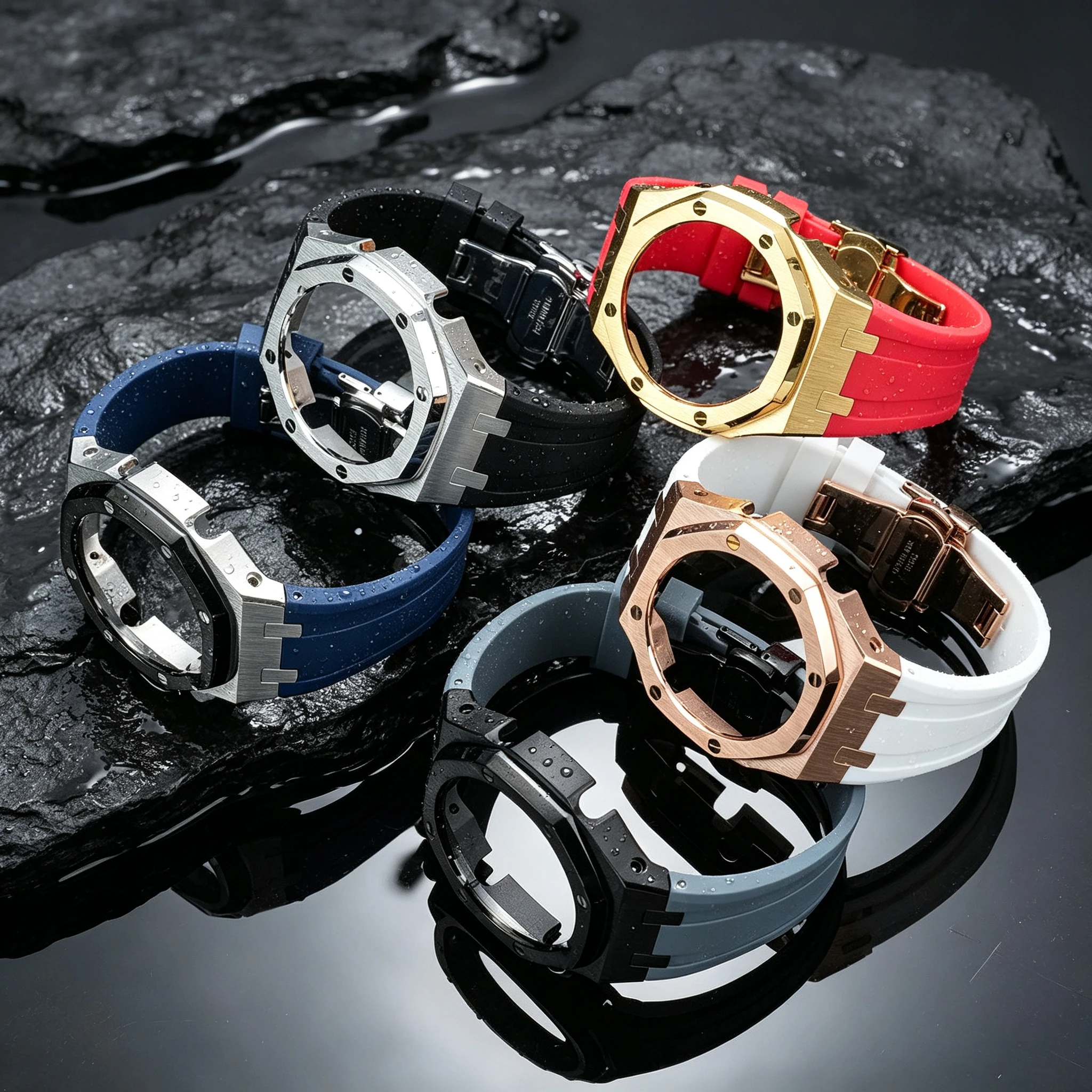 GMA-S2100 Mod Kit Stainless Steel Metal Bezel & Fluororubber Band For Casio GA2100 GM-2100 GBM-2100 Watch Modified Upgrade Parts
