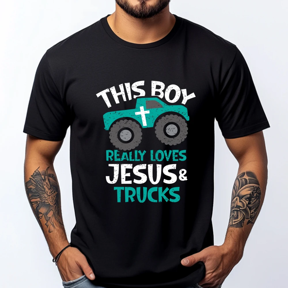 

Love Jesus Trucks New T Shirt T Shirt Men Memorial Day White T Shirt Men Funny Shirt National Flag Day