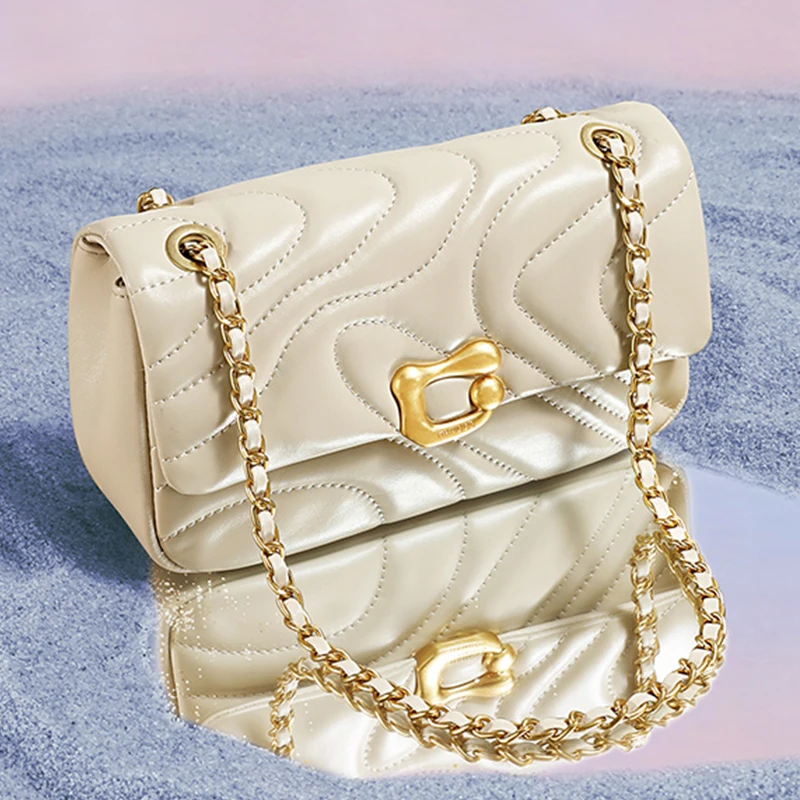

ITAMOOD Genuine Leather Chain Bag Luxury Designer Replica Crossbody Shoulder Adjustable Strap White Square Bag for Cosmetics