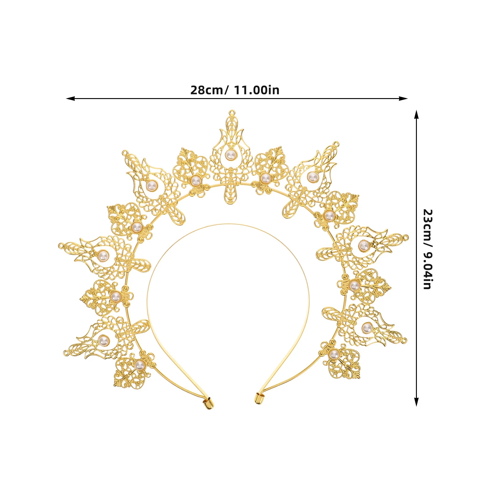 Fascia per capelli con corona di perle dorate Elegante copricapo da sposa per matrimoni, feste, balli, festival, accessori per capelli, dea Halo Tiara