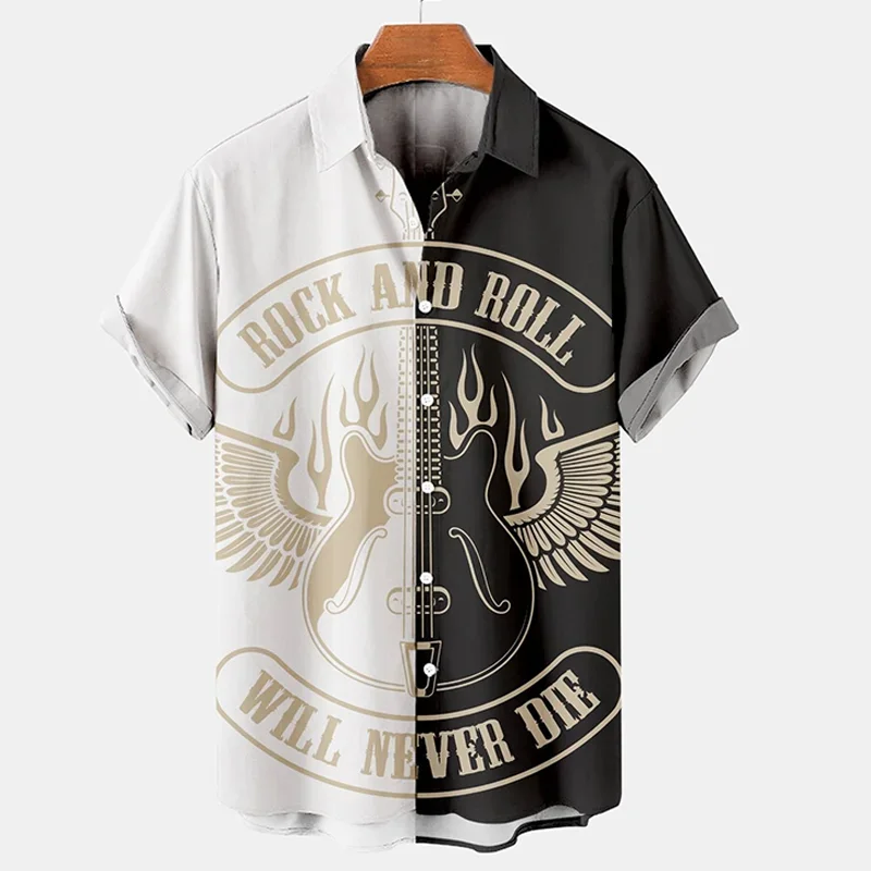 

Мужские рубашки с принтом музыкальных инструментов, летняя пляжная рубашка 2023, гавайская мужская одежда с короткими рукавами, повседневные дорожные мужские топы