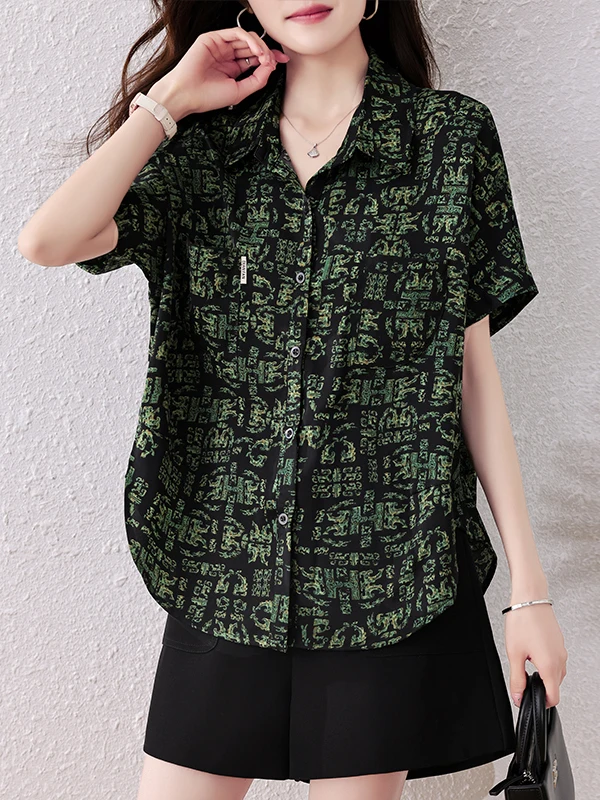 

Fashionable Printed Loose Women's Shirt Summer 2026 Vintage Short Sleeve Slimming Casual Neck Button down Garment