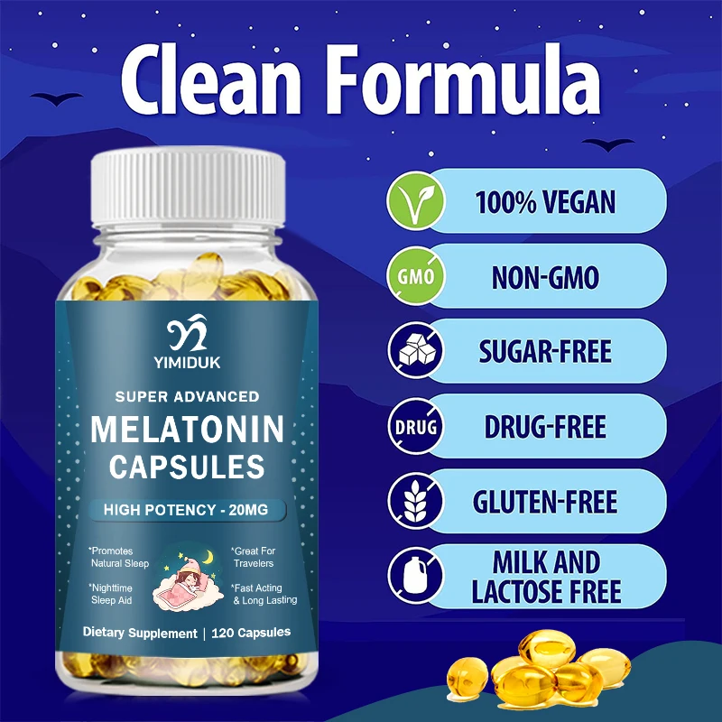 Melatonin 20 Mg Instant 120 Capsules - Natural Berry Flavor, Fall Asleep Faster, Sleep Longer, Natural Sleep Aid