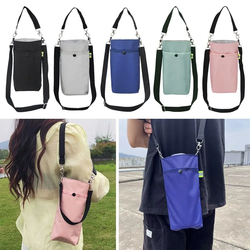 Solid Color Sport Water Bottle Bag Outdoor Camping Accessories Canvas Cup Holder with Strap Cup Protective Cover