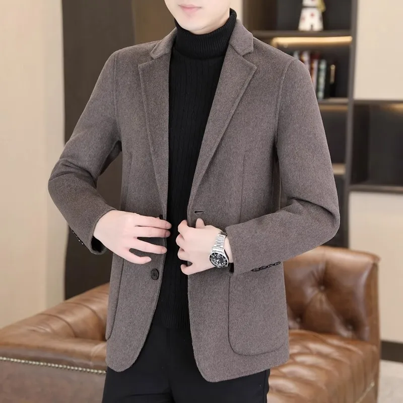 Woolen Coat Men's High-end Casual Double-sided Woolen Suit Men's Autumn and Winter Single Western Short Suit Jacket ZS