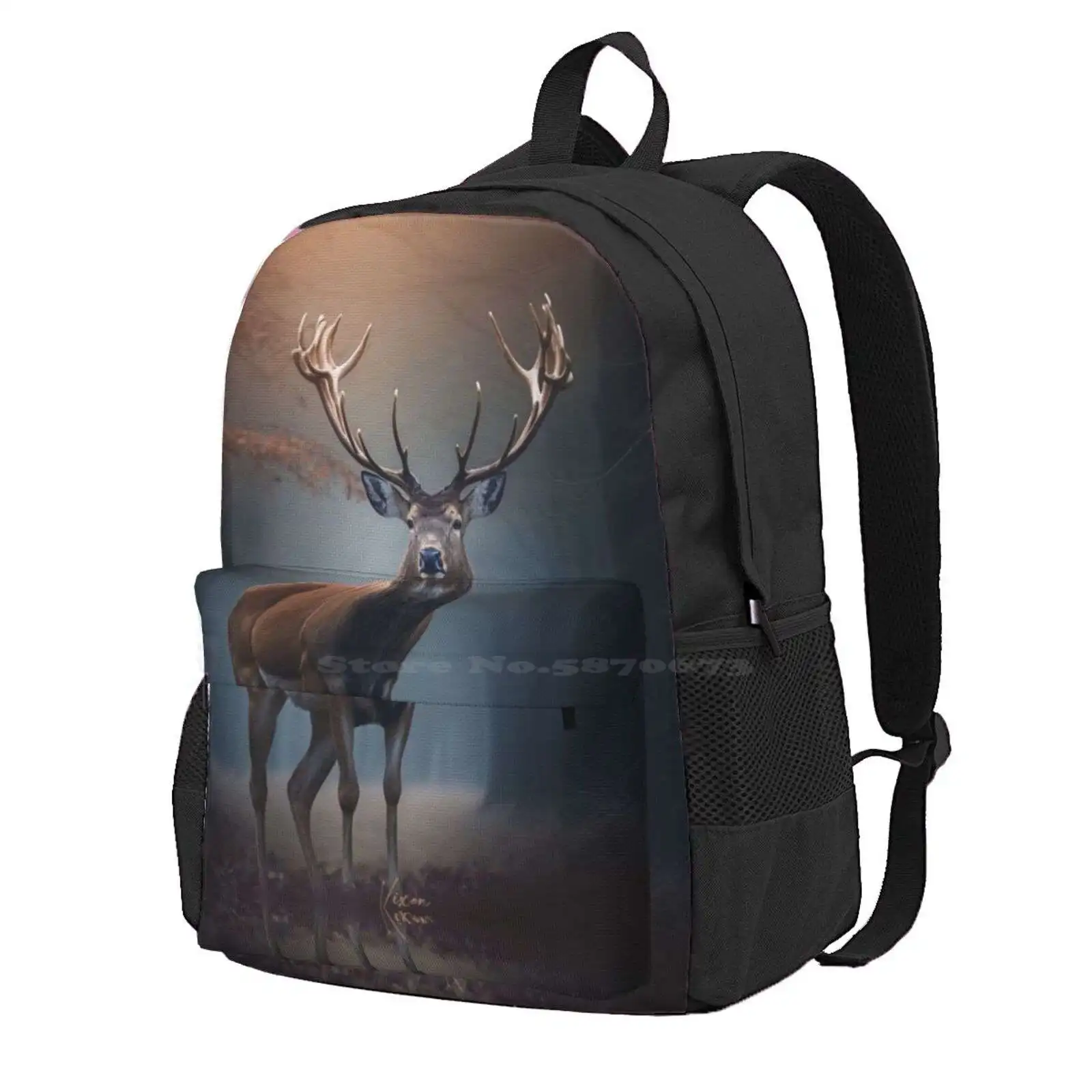 Stag In The Forest Hot Sale Schoolbag Backpack Fashion Bags Stag In The Forest Stag Deer Antlers Wildlife Stag Head Dear Head