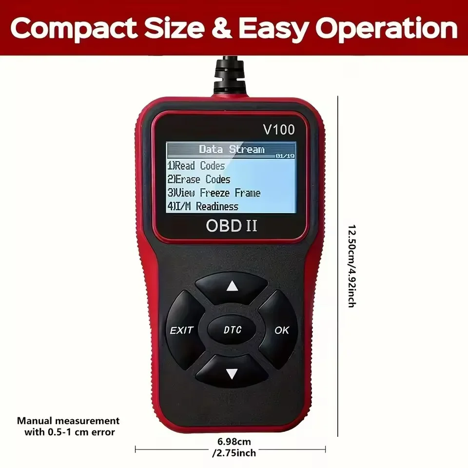 V100 OBD2 Scanner Diagnostic Tool, Code Reader & Reset with Live Data/Smog Check for OBDII/EOBD Cars/Trucks/SUVs