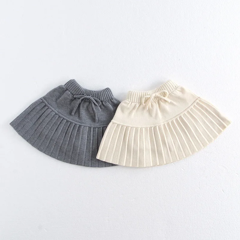 MILANCEL New Autumn Kids Pleated Skirt Girls Cute Solid Color Knitted Dress Children Thin Style Knitted Shorts