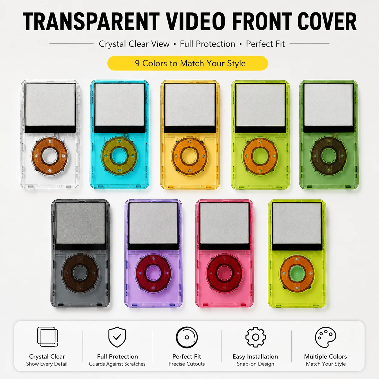 Przezroczysta przednia obudowa do odtwarzacza wideo IPOD Classic 5. generacji, obudowa do modyfikacji retro DIY