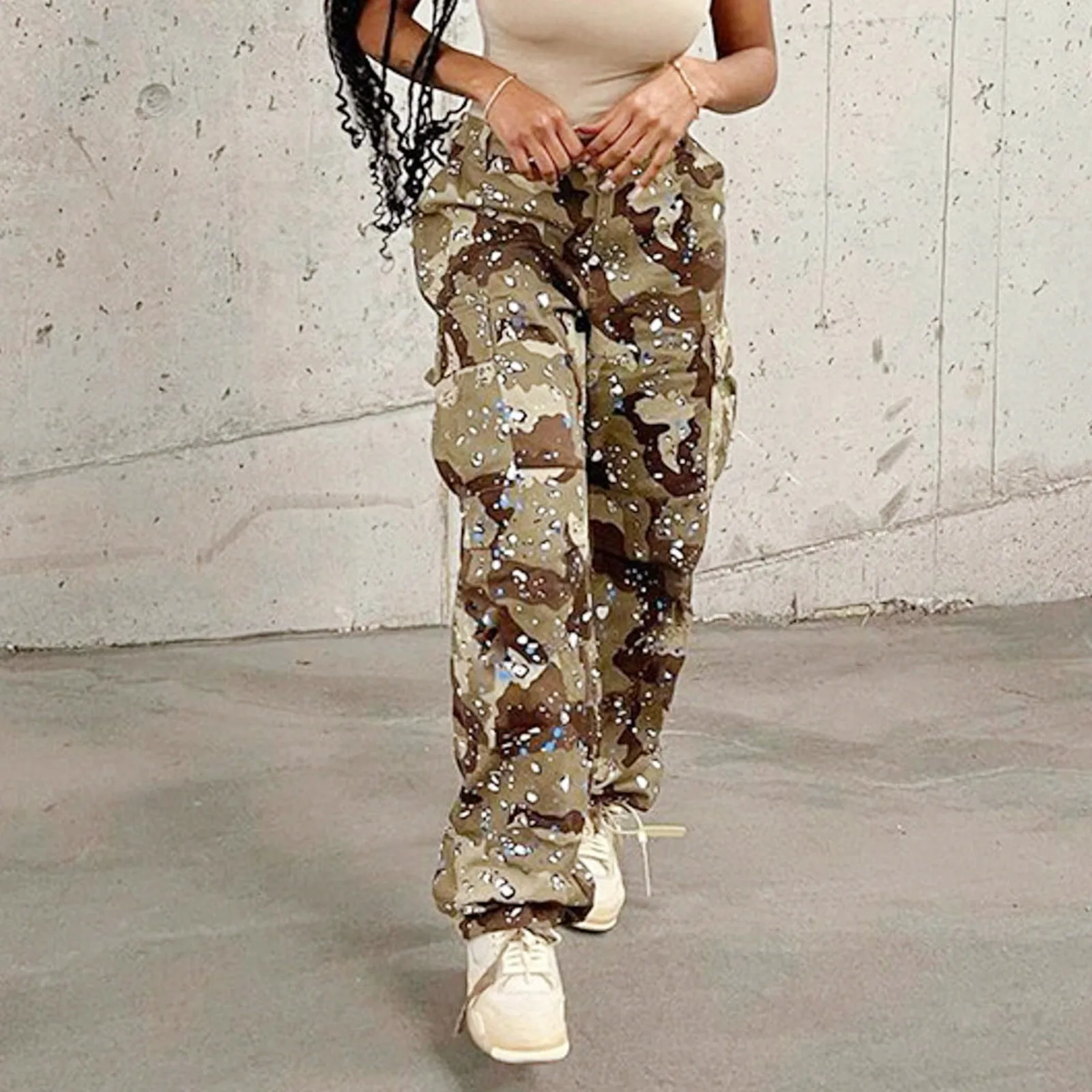 Camouflage Cargo Pants Women\'s Vintage Baggy Casual Military Pants Clothes Women Pocket Trousers Aesthetic 90s