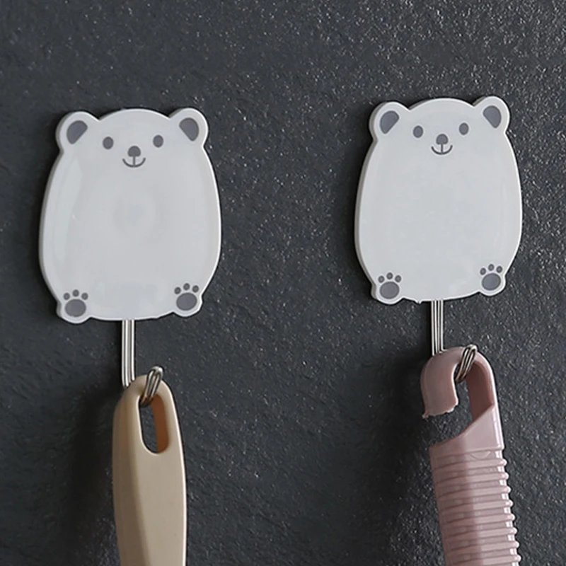 2pcs Creative Simple Plastic Hooks Bunny Bear Wall Hook Bedroom Door Sticky Hook Bathroom Kitchen Waterproof Storage Hook