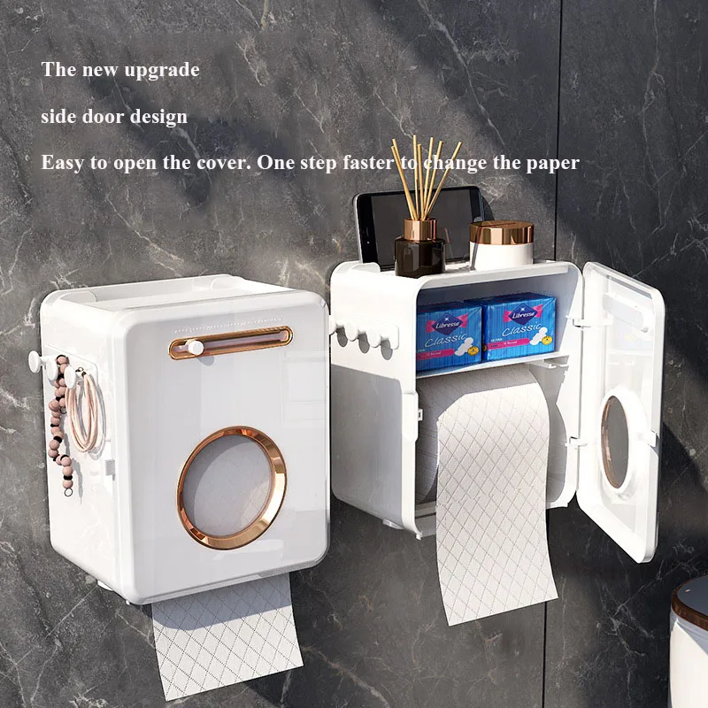 Wall-Mounted Tissue Box Light Luxury Bathroom Electroplating Multi-Functional Living Room Storage Free Punching Paper Box