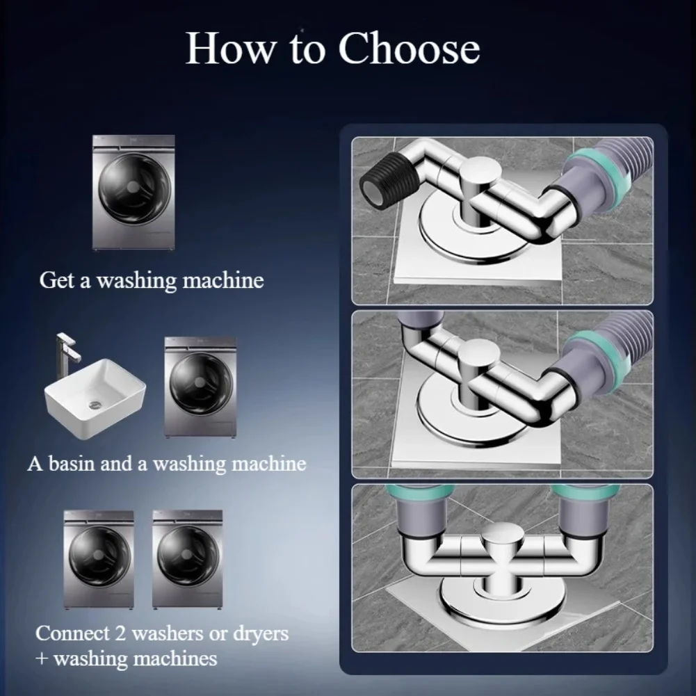 Washing Machine Drain Tee ABS Three Way Connector with Scent For proof Core Multi Use for Basin Dryer 360 Degree Rotation
