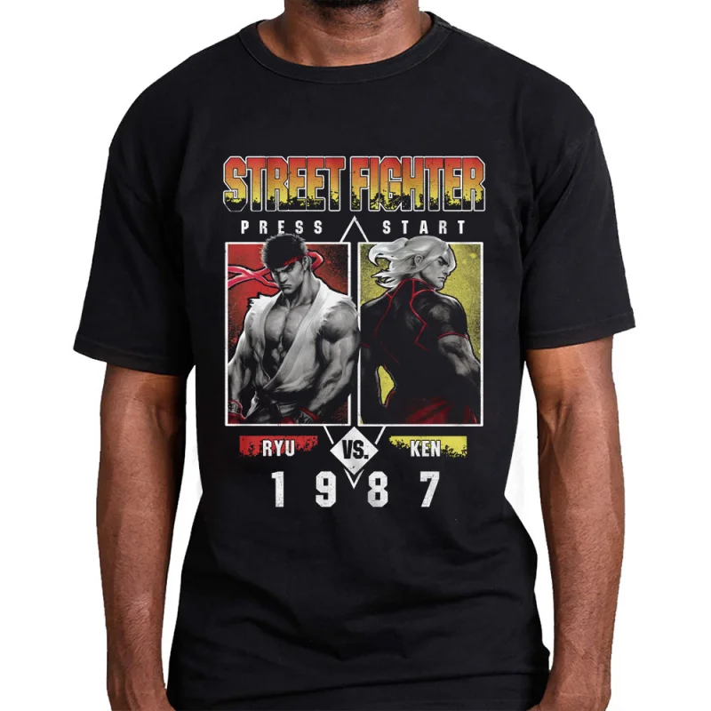 

Ryu vs. Ken 1987 Street Fighter 80s Videogame Gift t shirt for men Retro Arcade game Graphic Tee Y2K Clothes All size Tops S-6XL
