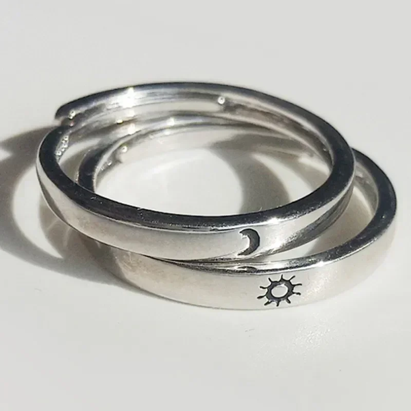 Sun Moon Couple Rings Set Open Adjustable Ring Eachother Lovers Circlet Minimalist Engagement Wedding Finger Ring Jewlery Gift